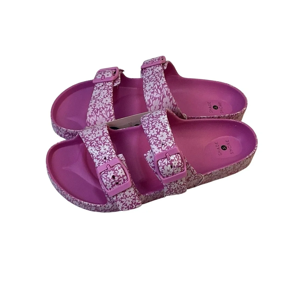Shade & Shore Neida Two Band Slide Sandals Pink/Flower Women's Size 7 Beach Pool